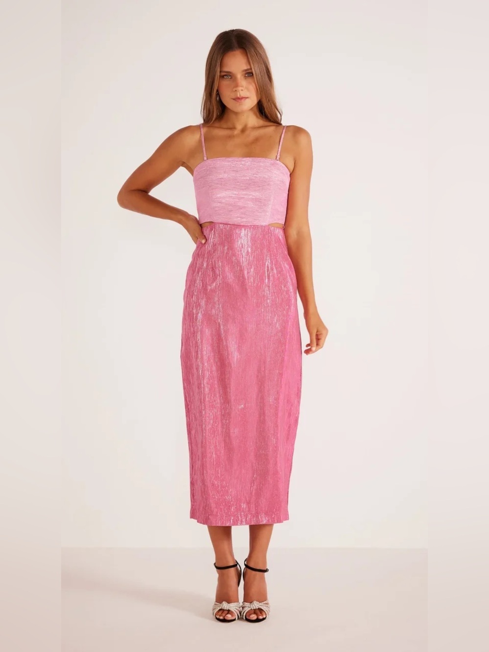 MINKPINK Shimmery Vida Pink Midi Dress